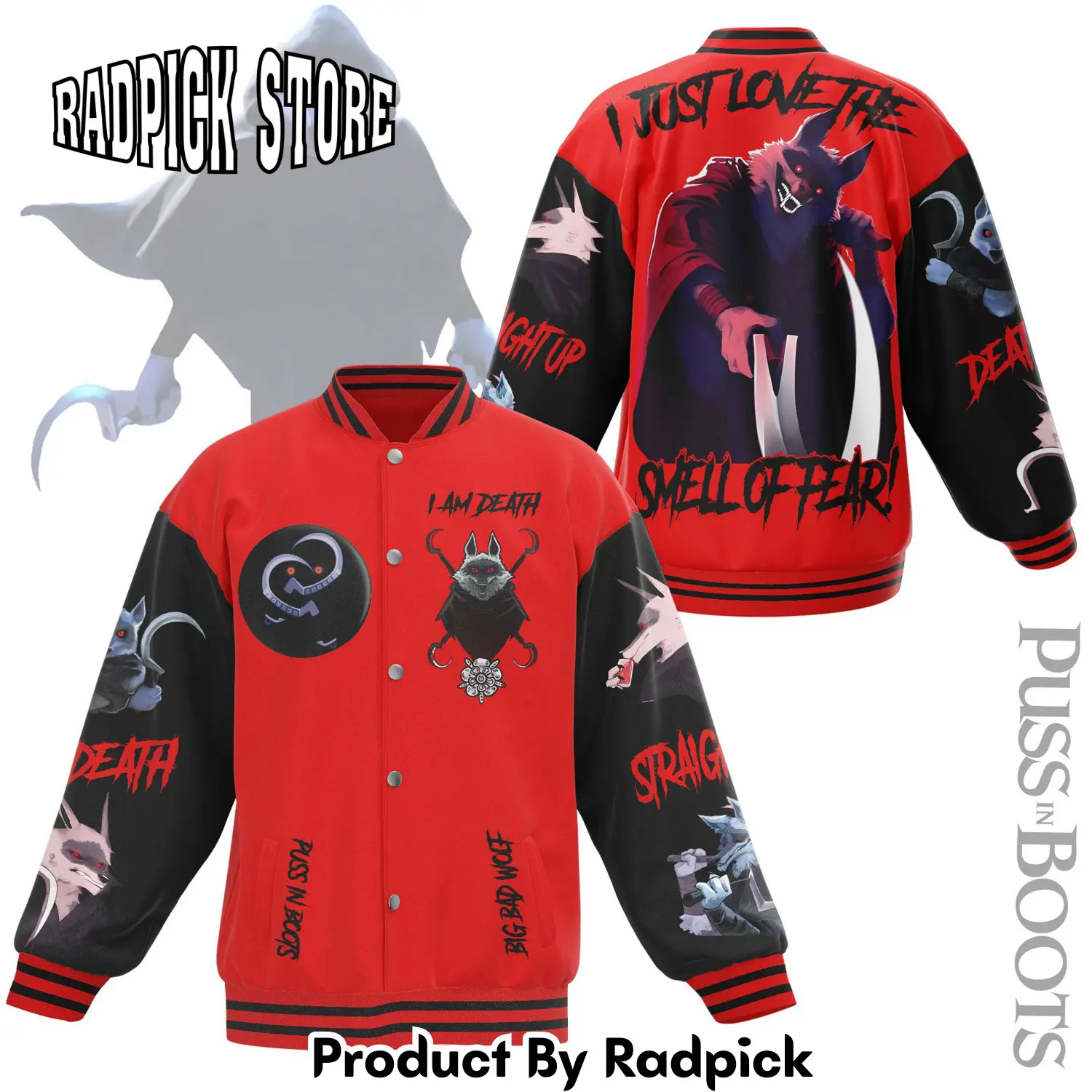 Radpick wolf puss in boots new bomber baseball jacket for fan rp00112